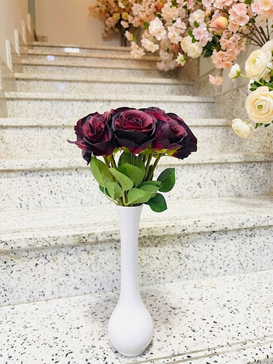 Luxury Burgundy Artificial Rose Bouquet | Premium Home Décor Floral Arrangement